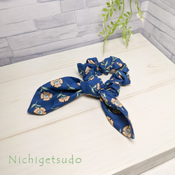 くにちゃん　エルメス シルク リボン付きシュシュ ネイビー くにちゃん エルメス シルク リボン付きシュシュ ネイビー くに
