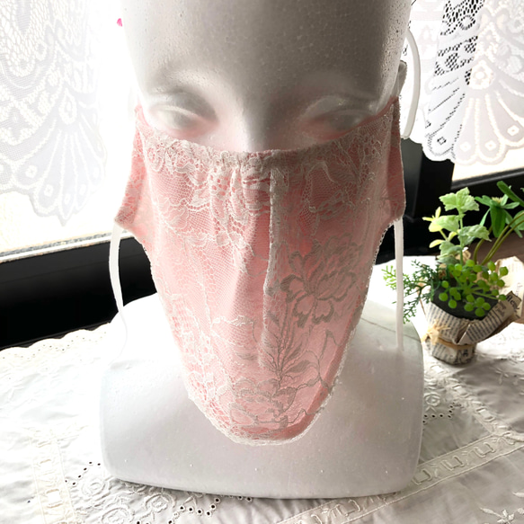 新作♪接触冷感❣️〈夏マスク〉開放型☆レース☆フェイスマスク☆ピンク 3枚目の画像