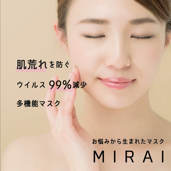 肌荒れ０へ‼『MIRAI』ウイルス感染から身を守る＋美肌の秘策マスク 【クロ】 2枚目の画像