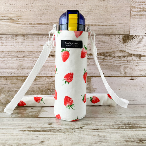受注生産】肩紐カバー付きいちごの水筒ケース ホワイト スケーター