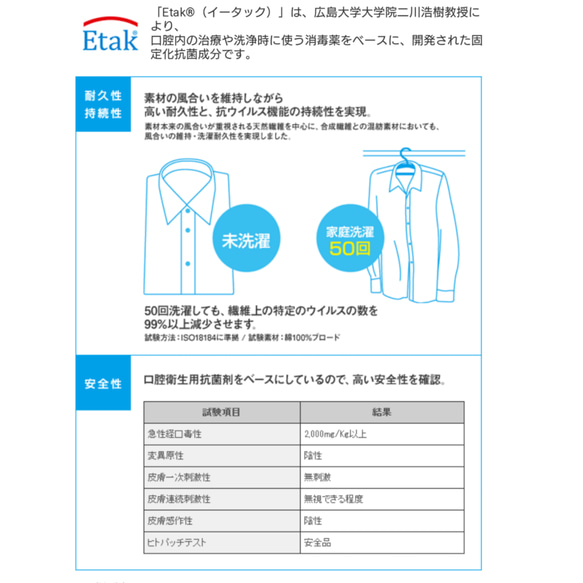 抗菌抗ウイルス加工生地クレンゼほか  ２枚仕立ての軽やかマスク(内ブルー) 3枚目の画像