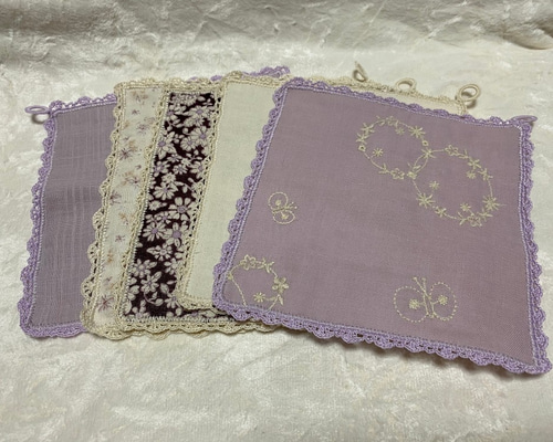 ガーゼハンカチ (20x20)6枚　サークルレース40枚　ハンドメイド 0_99eee057b789b598be9bfdf30a2b