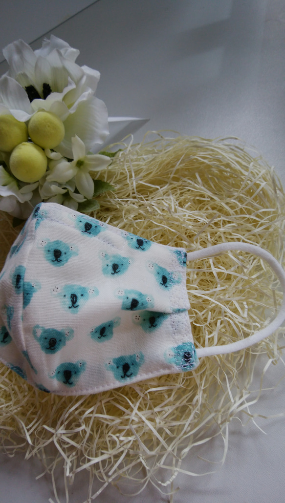 幼児用立体マスク　グリーン系コアラ&おまかせ布2枚セット 2枚目の画像