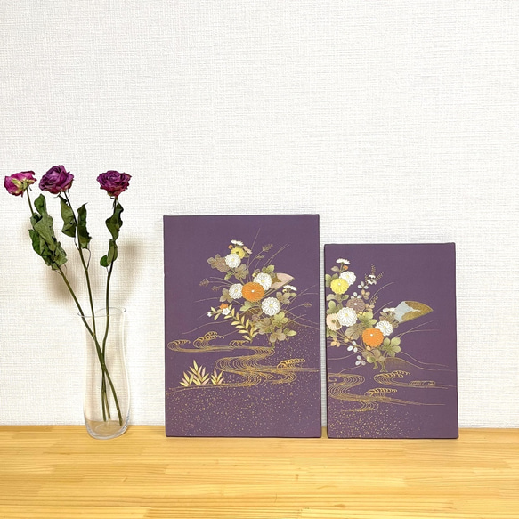 【チャリティ】きものファブリックパネル/紫に菊(大) 1枚目の画像