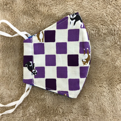 【再販】N47 大人用立体マスク　和風　市松模様　豆柴　紫　×  星柄　ハンドメイド布マスク 5枚目の画像