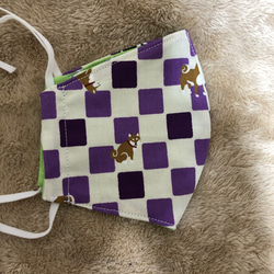 【再販】P20 大人用立体マスク　和風　市松模様　豆柴　紫　×  星柄　ハンドメイド布マスク 5枚目の画像