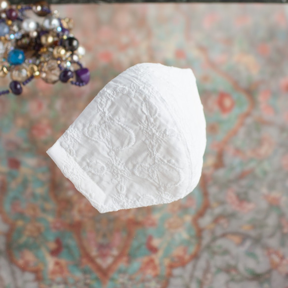 PSNY蕾絲白色風格2（v2）花粉黃沙可水洗過濾3D成人美麗口罩L75 第6張的照片