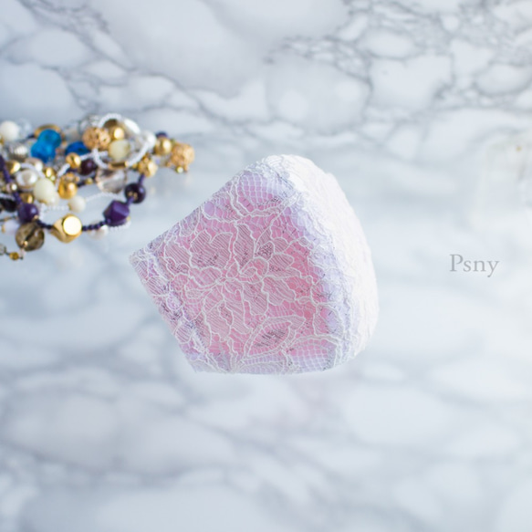 PSNY 免費送貨金屬蕾絲白色和粉色花粉無紡布過濾器 3D 成人優雅禮服面具 LM08 第1張的照片