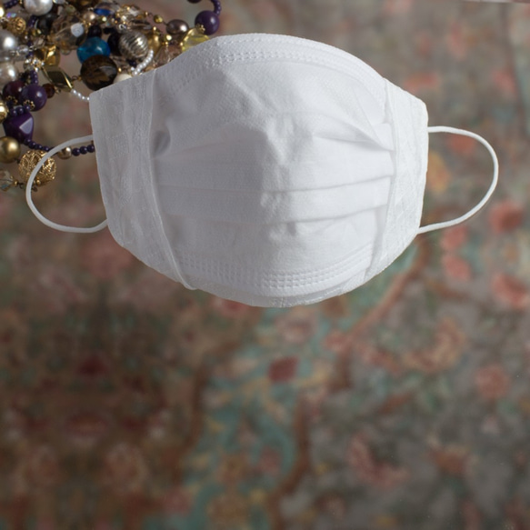 PSNY 2way蕾絲白色Lombus花粉無紡布過濾3D成人豪華口罩LW8t 第6張的照片