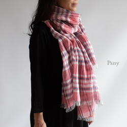 PSNY 櫻花棉絲★粉紅色格紋長披肩 SV01 第4張的照片