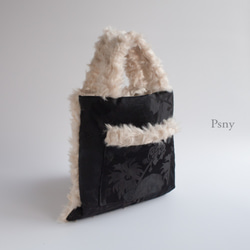PSNY蓬鬆手提包★黑色提花象牙生態毛皮人造毛皮BG01 第1張的照片