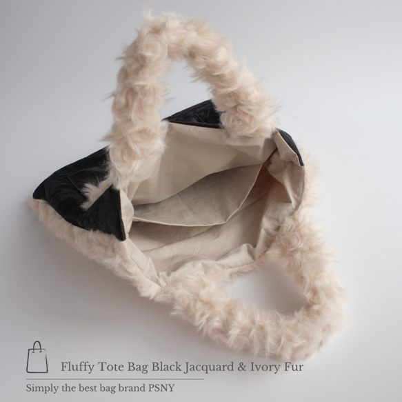 PSNY蓬鬆手提包★黑色提花象牙生態毛皮人造毛皮BG01 第6張的照片
