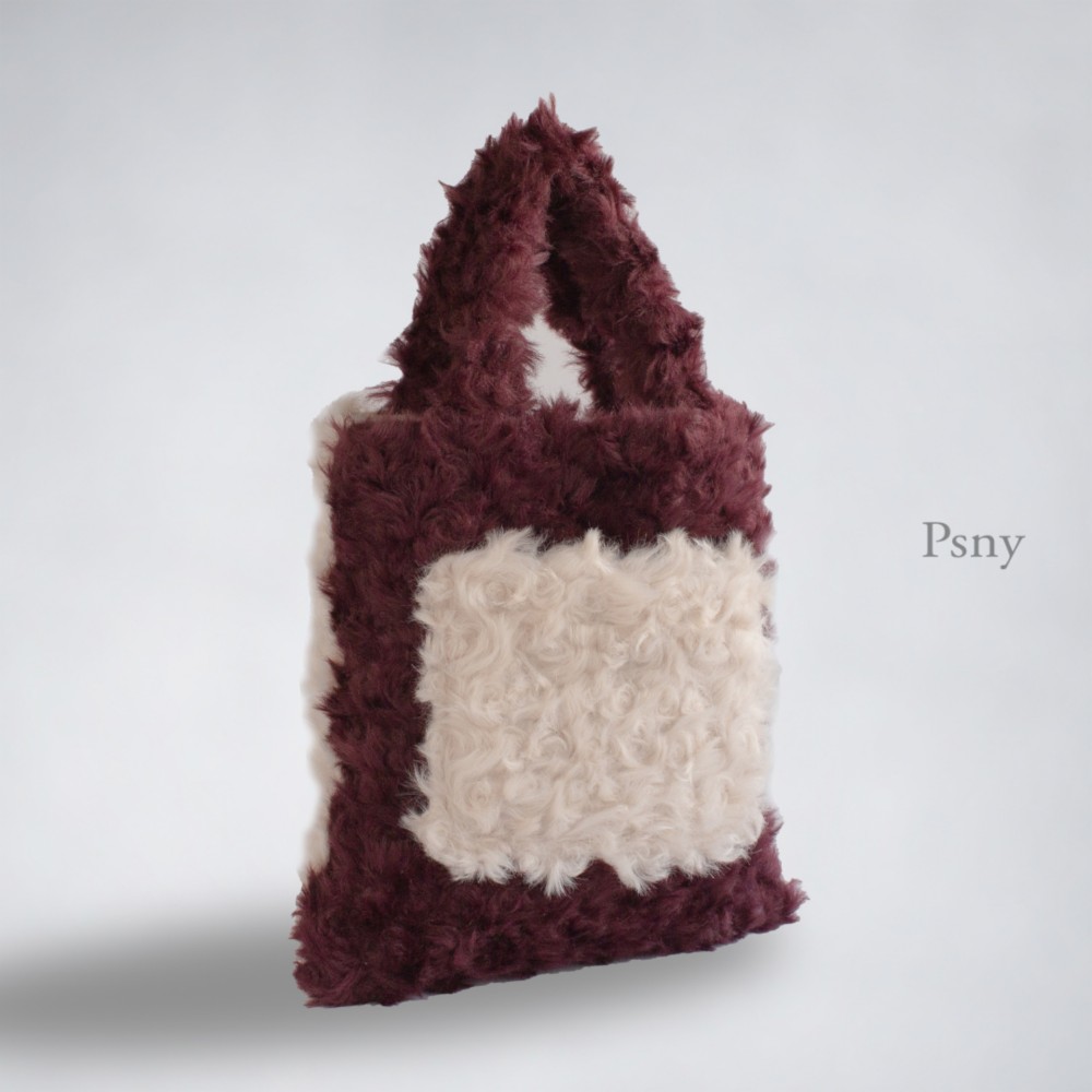 ふわふわトートバッグ★ボルドー・アイボリー・エコファー フェイクファー BG02