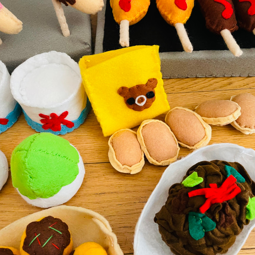 受注制作フェルトままごと お祭りフード（グレー） おもちゃ・人形 ぶ