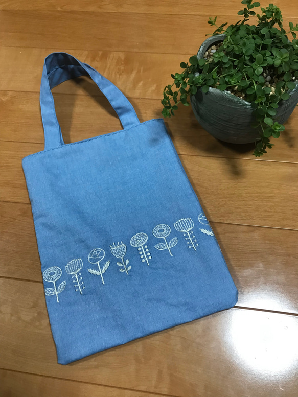 送料無料　サブバック　刺繍生地　トートバッグ 1枚目の画像