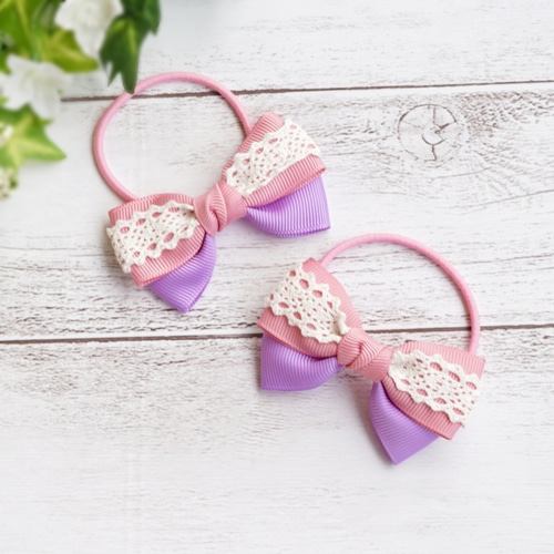 レースとリボンヘアゴム ヘアゴム akiko pink for mom 通販 10784330