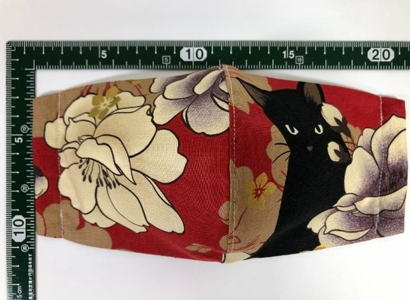 Creema限定　猫 立体 マスク 秋 Wガーゼ  (613)  ネコ 花 綿100 内側Wガーゼ 2枚目の画像