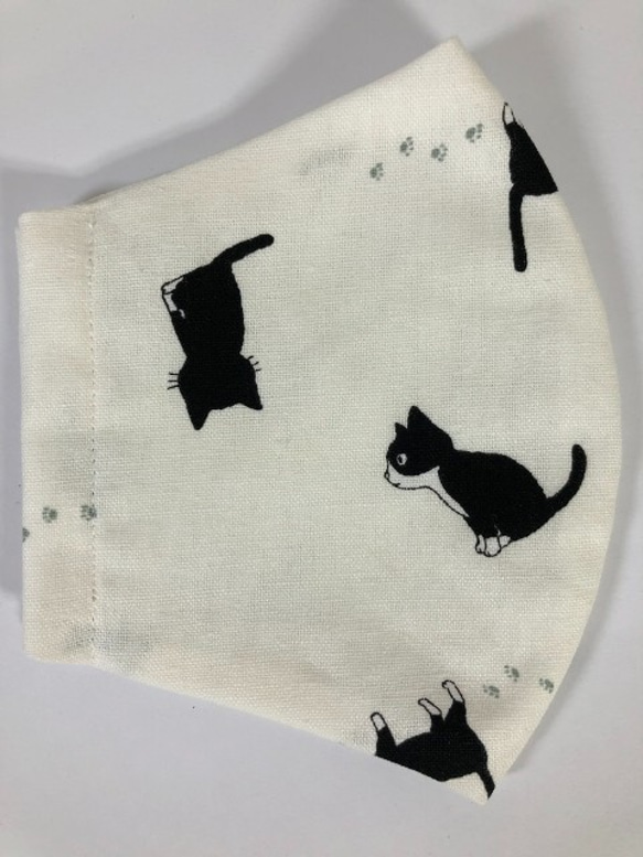 猫 お得 3枚セット 立体 秋 マスク (711) Creema限定 内側Wガーゼ ねこ コットンリネン 5枚目の画像