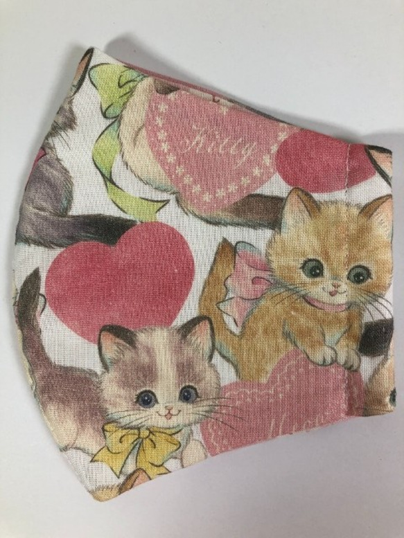 猫 お得２枚セット マスク (730) 内側Wガーゼ 可愛い 子ネコ 綿100 Creema限定 4枚目の画像