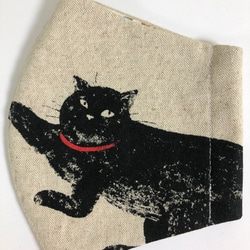 猫  Wガーゼ  立体 マスク  内側Wガーゼ (729) Creema限定  黒猫  ねこ コットンリネン 2枚目の画像