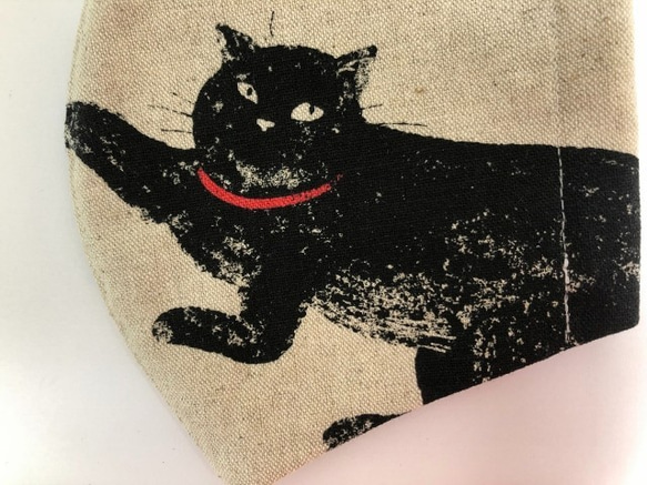猫  Wガーゼ  立体 マスク  内側Wガーゼ (729) Creema限定  黒猫  ねこ コットンリネン 4枚目の画像