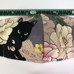 Creema限定 猫 大判 マスク 花 綿100 (918) 内側Wガーゼ くろねこ 3枚目の画像