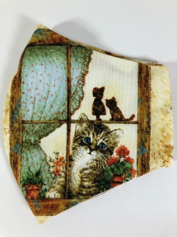 Creema限定 猫 立体 マスク  綿100 (956) 内側Wガーゼ インポートデザイナーズ 可愛い 仔猫 2枚目の画像