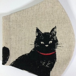 Creema限定  猫 立体 マスク  内側Wガーゼ (1066)  黒猫   コットンリネン 2枚目の画像