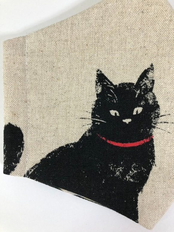 Creema限定  猫 立体 マスク  内側Wガーゼ (1066)  黒猫   コットンリネン 6枚目の画像