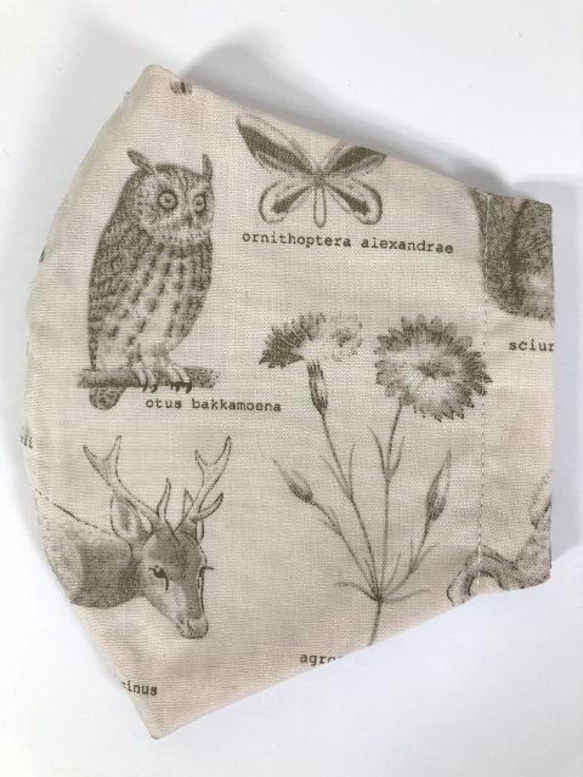 Creema限定 デザイナーズ  立体 マスク  綿100 (1209) 内側Wガーゼ うさぎ  鹿  ミミズク  蝶 2枚目の画像