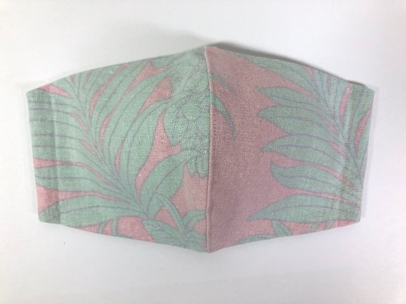 【SALE】 リネン100  立体 マスク (1247) 内側Wガーゼ  上品カラー  淡ピンク グリーン系 1枚目の画像