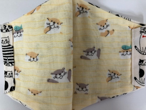 【SALE】 Creema限定 猫 立体 マスク 綿100 (1344) 内側Wガーゼ  可愛い ねこ オフホワイト 6枚目の画像