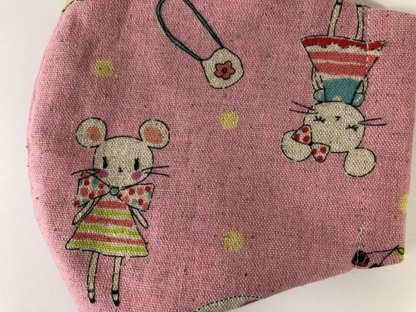 【SALE】 ねずみ  立体 マスク (1394) 内側Wガーゼ 可愛い 女の子ネズミ コットンリネン 4枚目の画像