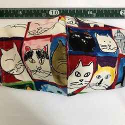 【SALE】猫　デザイナーズ  マスク付  ぺたんこ巾着  28×32　レッド系 3枚目の画像