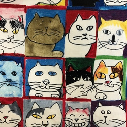 【SALE】猫　デザイナーズ  マスク付  ぺたんこ巾着  28×32　レッド系 7枚目の画像