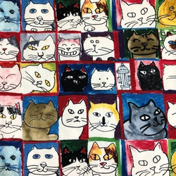 【SALE】猫　デザイナーズ  マスク付  ぺたんこ巾着  28×32　レッド系 9枚目の画像