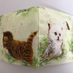 猫 Wガーゼ  立体 マスク  内側Wガーゼ インポート デザイナーズ ねこ 綿100 (り) 4枚目の画像