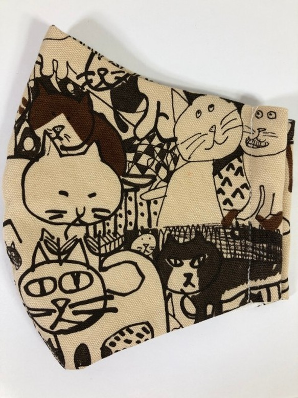 猫 立体 Wガーゼ マスク 内側Wガーゼ デザイナーズ  ねこ (315) 2枚目の画像