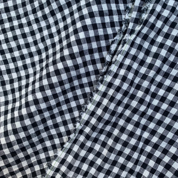 リネン 麻 100%　良質な生地で作った チュニック ワンピース ブロック チェック ナチュラル 洋服 黒 6枚目の画像