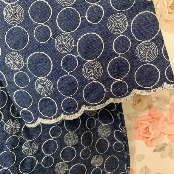 デニム 刺繍 チュニック ワンピース 水玉 ドット ネイビー ナチュラル 洋服　服 フリーサイズ 5枚目の画像