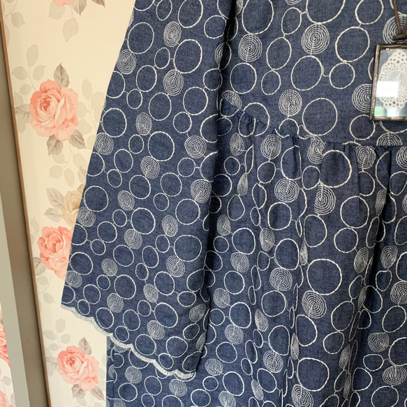 デニム 刺繍 チュニック ワンピース 水玉 ドット ネイビー ナチュラル 洋服　服 フリーサイズ 6枚目の画像