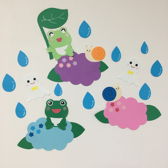 壁面飾り〉〈保育〉〈春夏〉紫陽花咲く♡かえるとかたつむりの梅雨