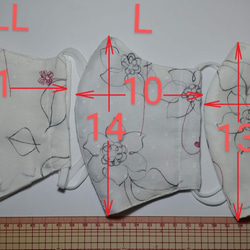 極薄軽量／綿ローン+Sガーゼ立体マスク（フィルターポケット付）M～LLサイズ・脱着式ノーズワイヤー選択可／小花サークル 4枚目の画像