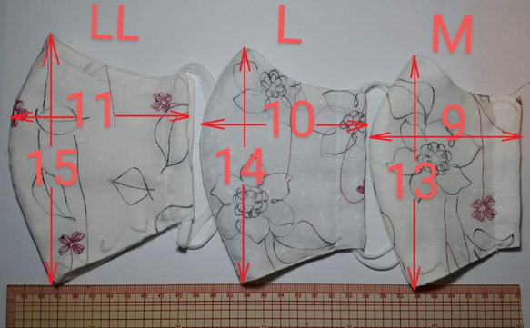綿＆麻Sガーゼ3層立体マスク（フィルターポケット付）M～LL／ノーズワイヤーポケット＆カラー選択可／生成り×ドット柄 6枚目の画像