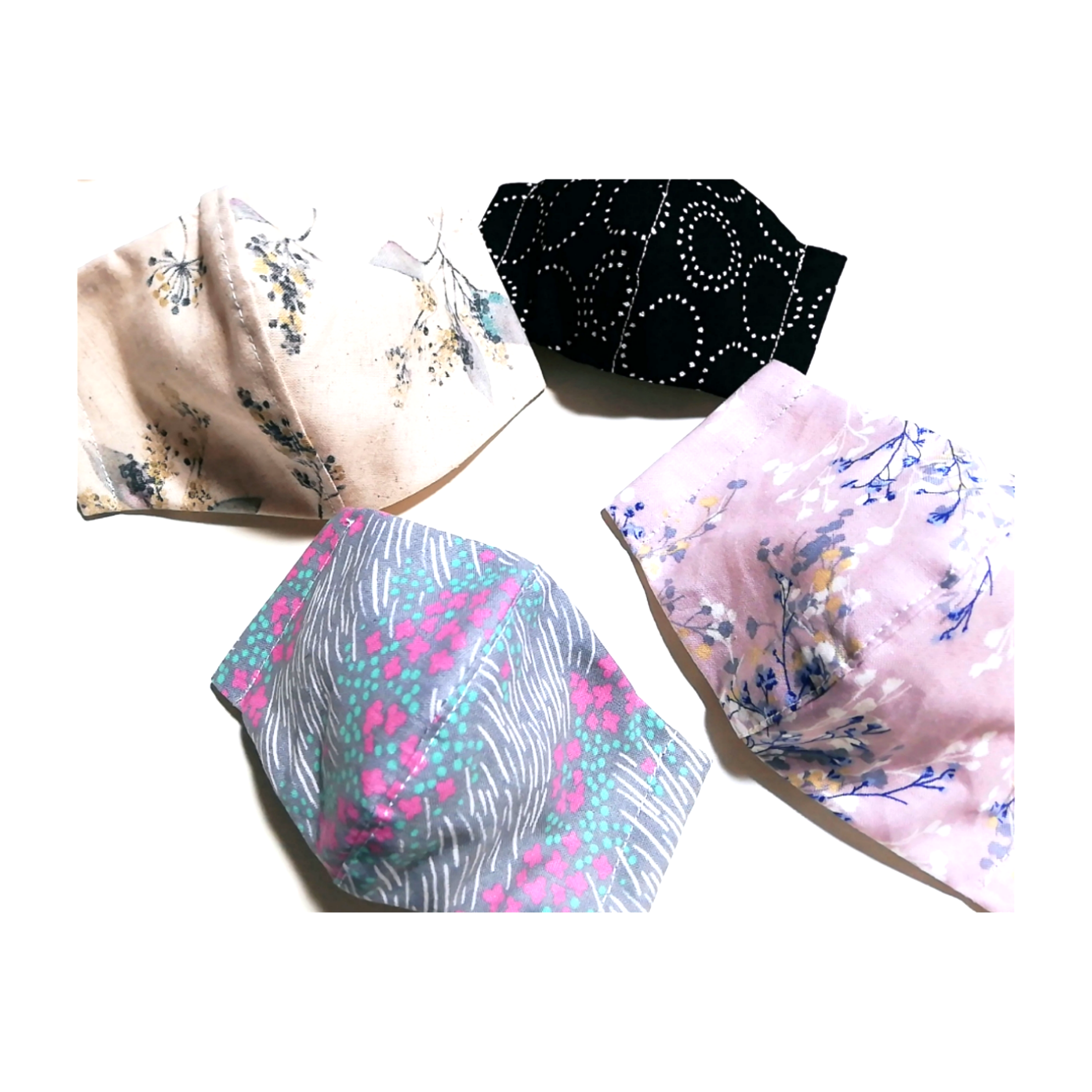 コットン100%マスク【白×花柄】ジュニア用　ママとお揃いも◎