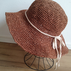 コットン糸のリボン付き夏帽子 2枚目の画像