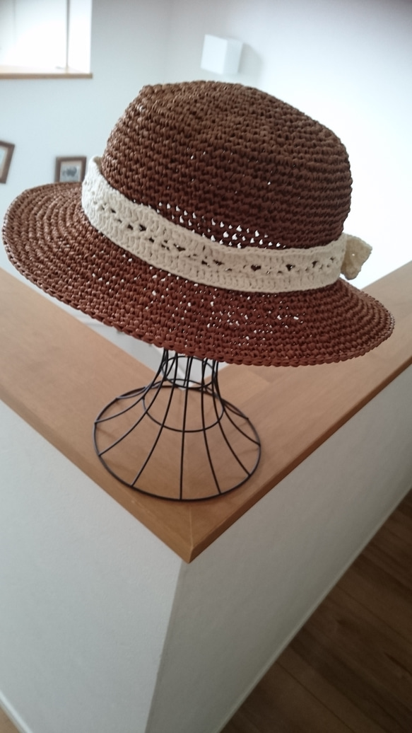 リネン混のリボン付きカンカン帽 1枚目の画像