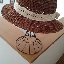 リネン混のリボン付きカンカン帽 2枚目の画像