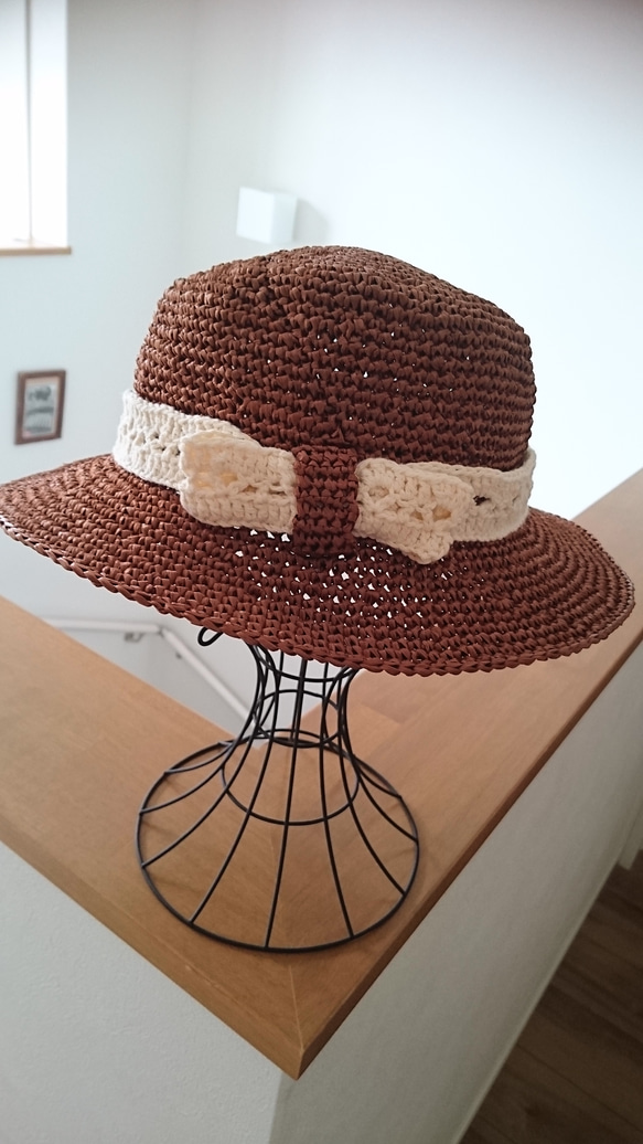 リネン混のリボン付きカンカン帽 3枚目の画像