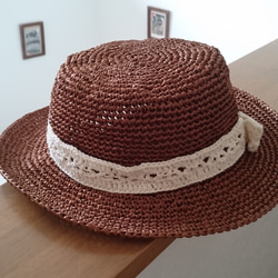 リネン混のリボン付きカンカン帽 5枚目の画像